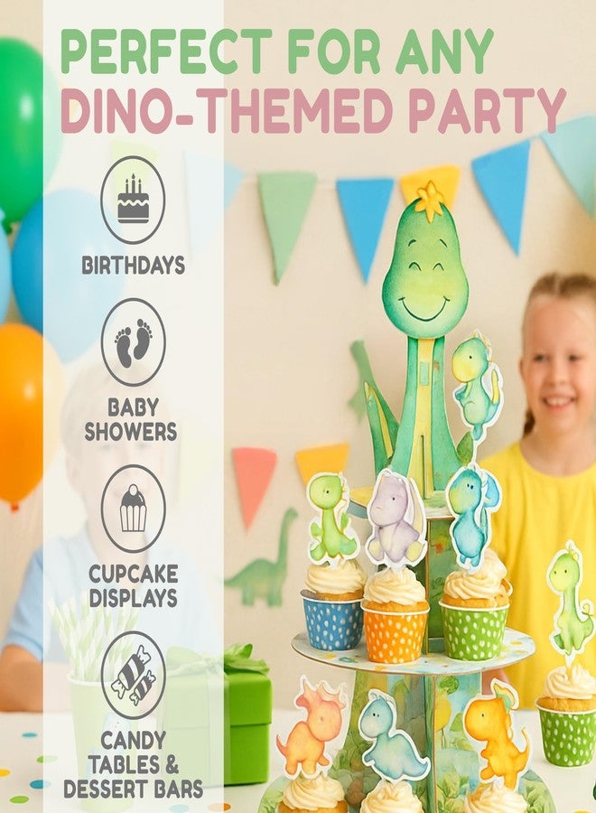 BOGAZNET 25PCS Dino Party Decorations Kit - Dinosaur Cupcake Stand 3-Tier and 24PCS Dinosaur Cupcake Toppers for Dino Birthday Decorations Baby Shower Fun Party Supplies for Kids Celebrations - Image 3